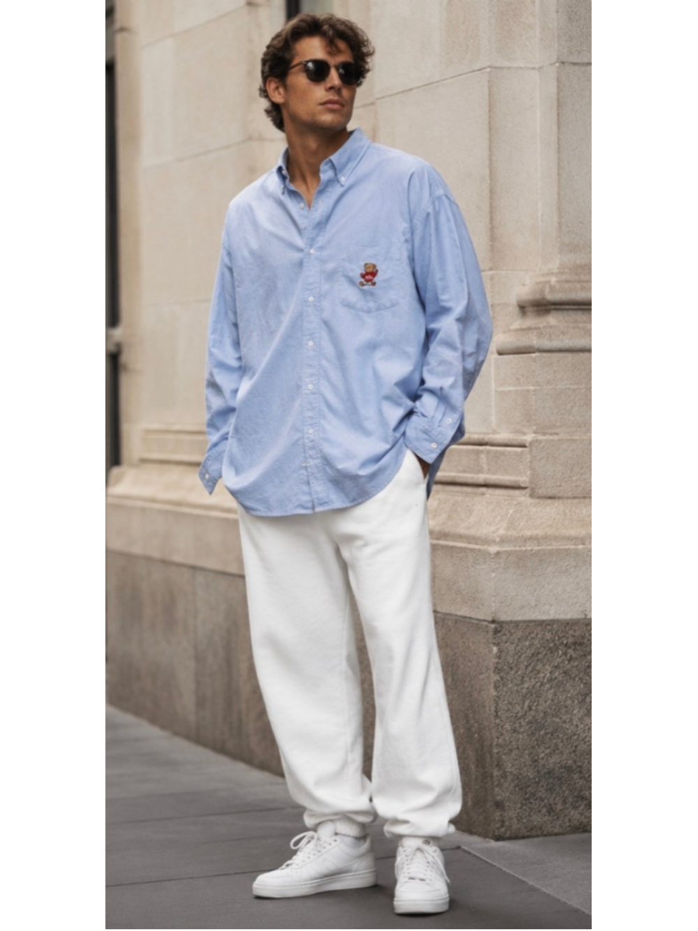 RARE: Ralph Lauren Sport Big Shirt USA Casual Button Down, XL, Blue Polo Bear